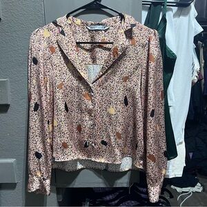 Zara Pink and Black Patterned Blouse